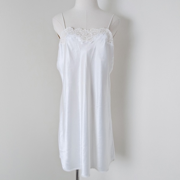 90s Satin Slip Mini Dress Vintage Silky Short Square Neckline Lace Panels Sheer - Picture 2 of 5